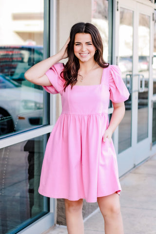 She's Sassy Pink Denim Dress