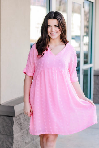 My Forever Pick Swiss Dot Dress in Dark Pink
