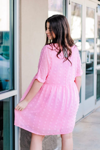 My Forever Pick Swiss Dot Dress in Dark Pink