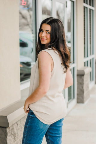 Down For It Ribbed Tank in Oatmeal