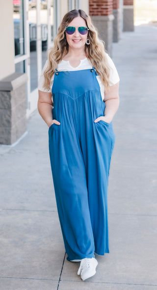 Tell Me About It Teal Blue Overalls