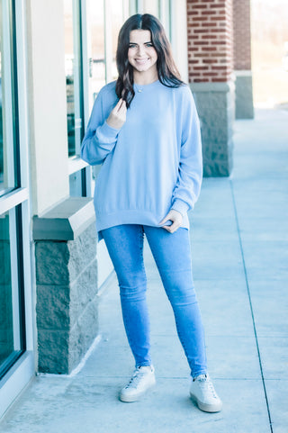 So Happy for Spring Ribbed Top in Oxford Blue