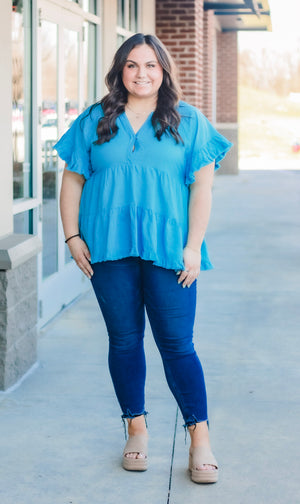 Love You Anyway Tiered Top in Aqua