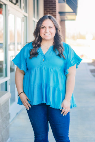 Love You Anyway Tiered Top in Aqua