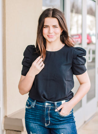 For the Occasion Puff Sleeve Top in Black