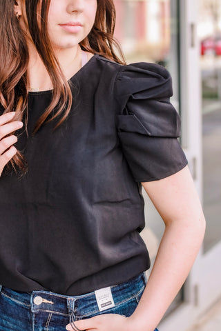For the Occasion Puff Sleeve Top in Black