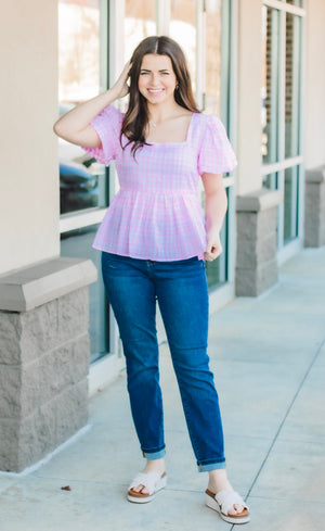 Gingham Girl Top in Pink
