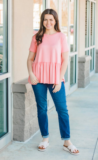 Pep in My Step Peplum in Peach