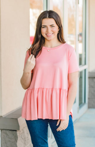 Pep in My Step Peplum in Peach