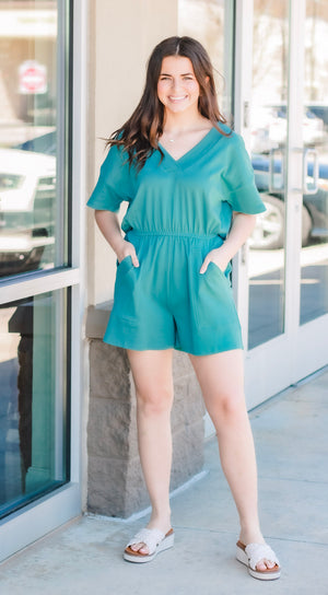 On the Daily Romper in Dusty Teal