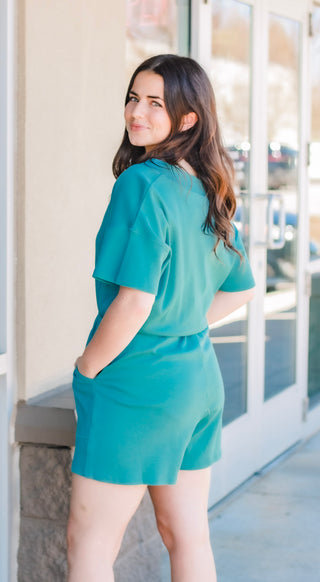 On the Daily Romper in Dusty Teal