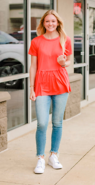 Pep in My Step Peplum in Hot Coral