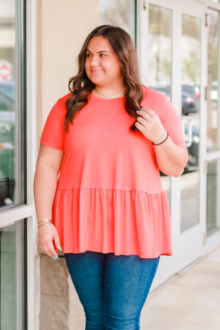 Pep in My Step Peplum in Hot Coral