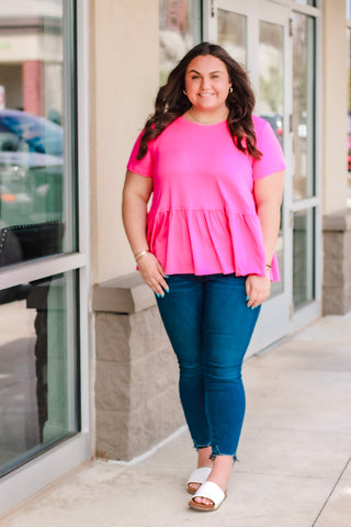 Pep in My Step Peplum in Hot Pink