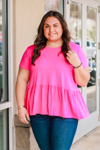 Pep in My Step Peplum in Hot Pink