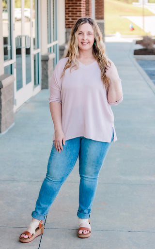 In Style Ribbed Top in Dusty Pink
