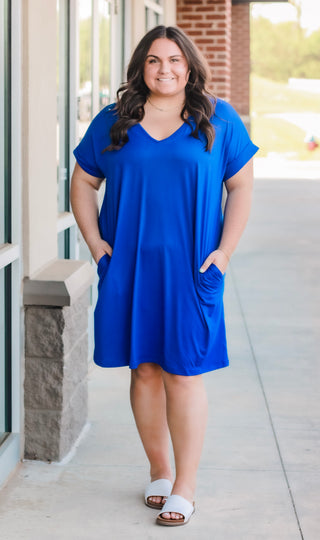 Pretty Please T-Shirt Dress in Royal Blue