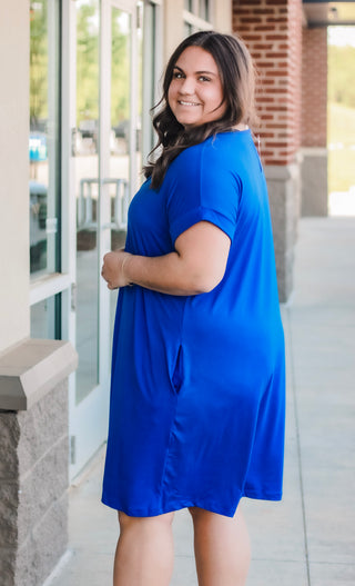 Pretty Please T-Shirt Dress in Royal Blue