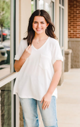 On My Own Now Ribbed Top in White