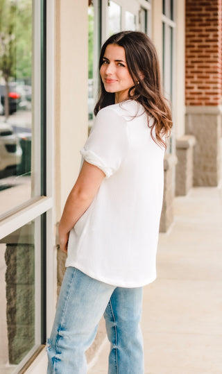 On My Own Now Ribbed Top in White