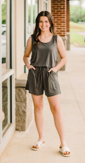 Summer Days Tank Romper in Charcoal