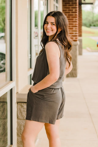 Summer Days Tank Romper in Charcoal