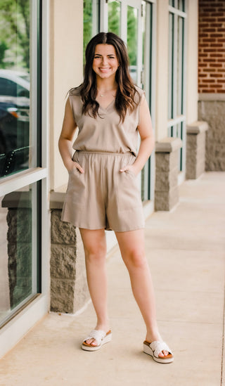 Taking This With Tank Romper in Ash Mocha