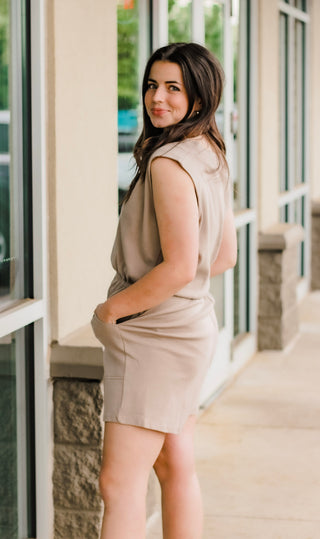 Taking This With Tank Romper in Ash Mocha