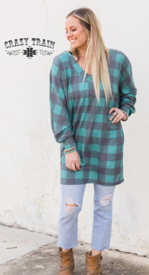 Holly Hop Top - Turquoise Plaid