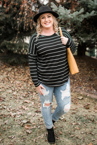 SEIZE THE MOMENT BLACK STRIPED TOP in store- sale