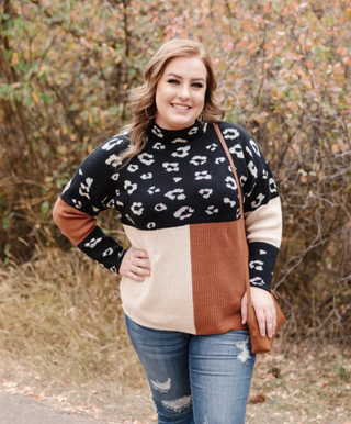 THE TRIFECTA IN LEOPARD COLORBLOCK SWEATER in store