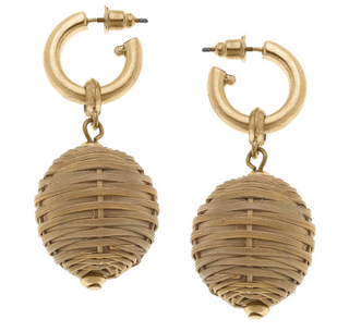 CANVAS Style Gracie Wicker Ball Bead Drop Hoop Earrings