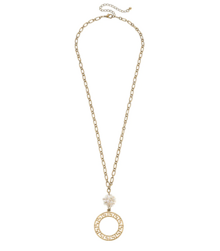 CANVAS Style Emery Green Keys Pendant & Pearl Cluster Necklace