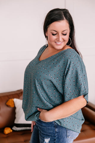 Got You In My Sights Teal & Mocha Animal Print Blouse