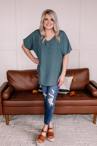 Got You In My Sights Teal & Mocha Animal Print Blouse