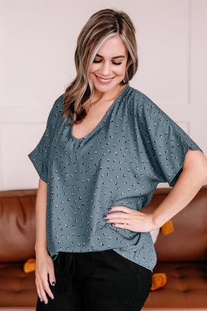 Got You In My Sights Teal & Mocha Animal Print Blouse