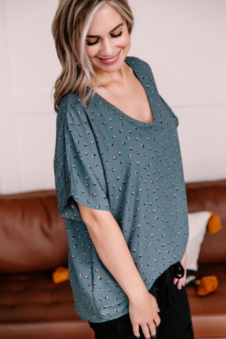 Got You In My Sights Teal & Mocha Animal Print Blouse