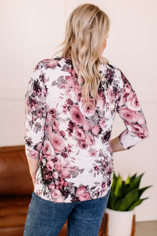 In Living Color Pink and Gray Floral Top