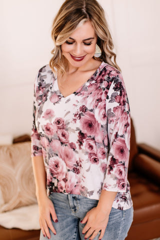In Living Color Pink and Gray Floral Top