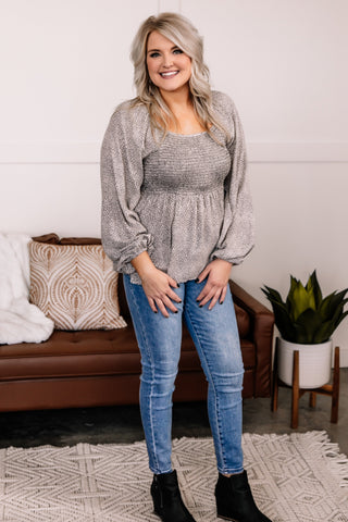 Make It Easy On Me Charcoal Floral Blouse