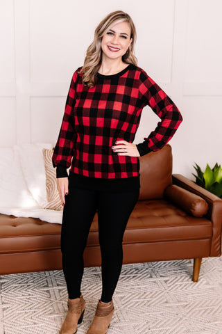 Buffaloed Again Red and Black Plaid Top