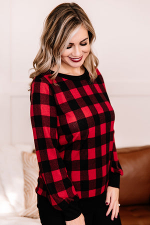 Buffaloed Again Red and Black Plaid Top