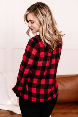 Buffaloed Again Red and Black Plaid Top