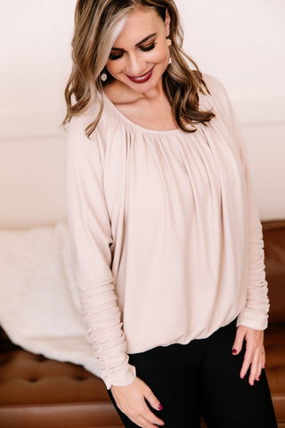Gathered Together Ruched Oatmeal Top