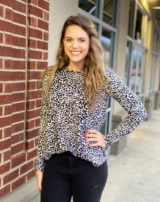 leopard long sleeve - grey