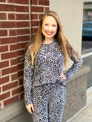 leopard long sleeve - grey