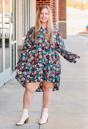 Classic Chic Floral Dress in Autumn
