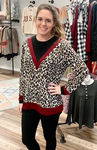 Burgundy Leopard Vee